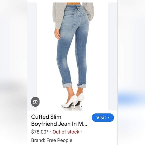 WE THE FREE Slim Boyfriend Jeans Blue Wash Mid Rise Relaxed Stretch Denim - Picture 2 of 8